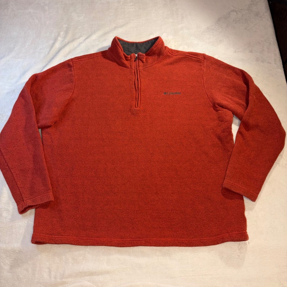 Columbia Mens XXL Burnt Orange Heather‎ Quarter Zip Fleece Pullover Sweater
